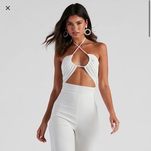 White halter jumpsuit